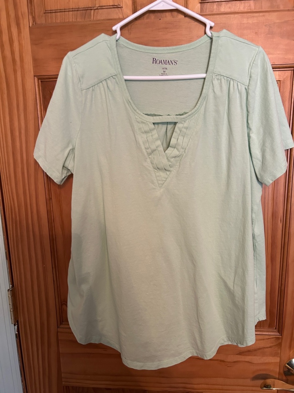 Roaman's Short Sleeve Mint Green Scoop Neck Top
